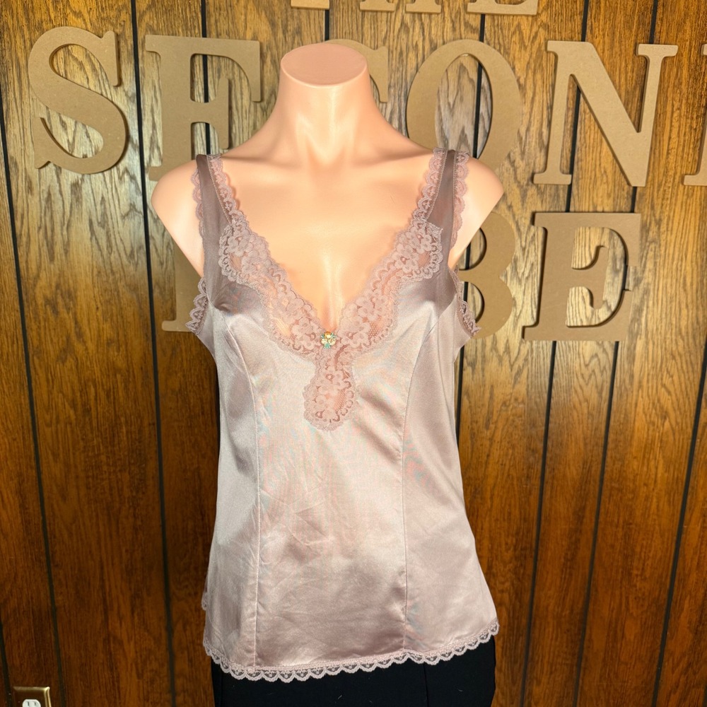 Esteem Mauve Y2K Fairycore Camisole Top Women Medium Coquette Lace Trim Vintage